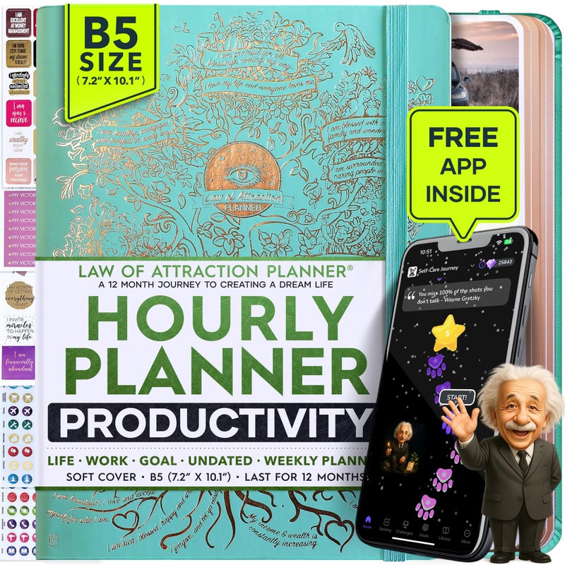 Freedom Mastery Law of Attraction Planner â€“ Undated Hourly, Weekly & Monthly Goal Setting Planner, 12-Month to Increase Productivity | Life & Gratitude Journal, Include Foldable Vision Board, Gift Box & Stickers - Image 1